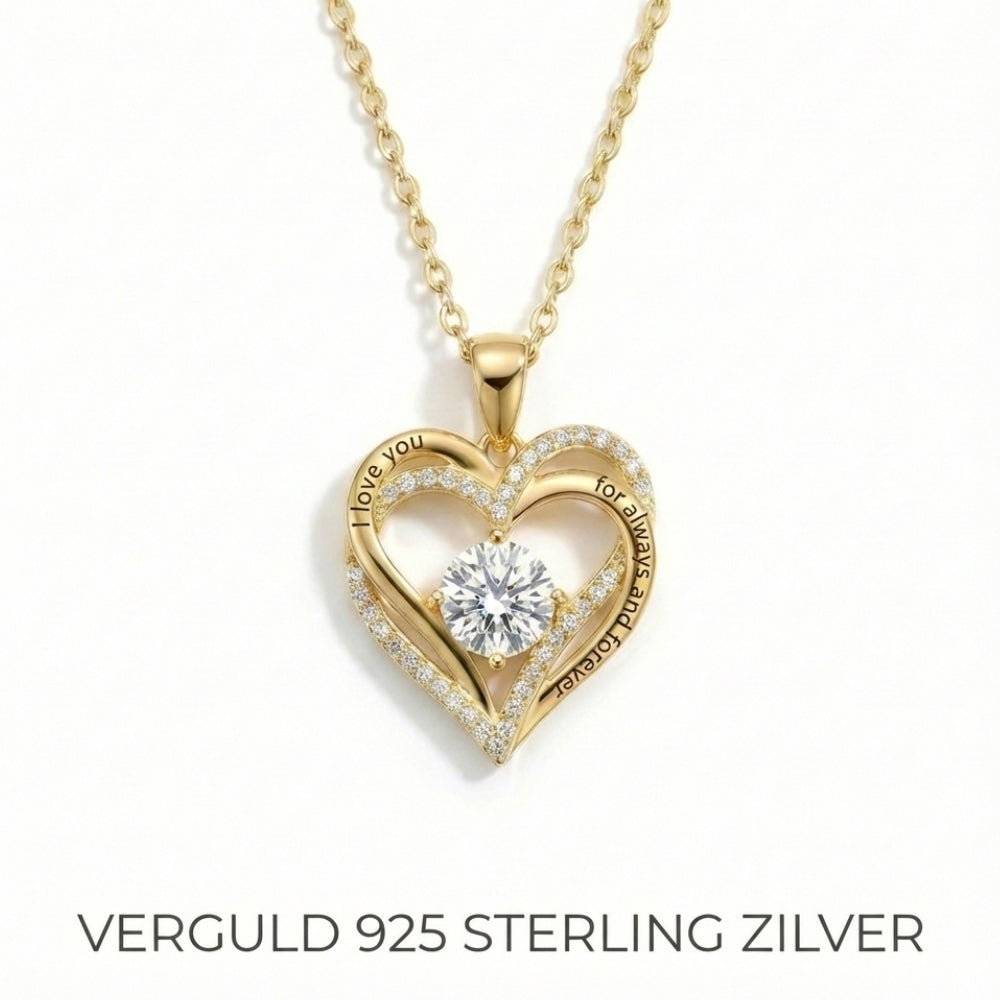 Mi Amore Rose & Vergulde 925 Zilveren Hartjesketting